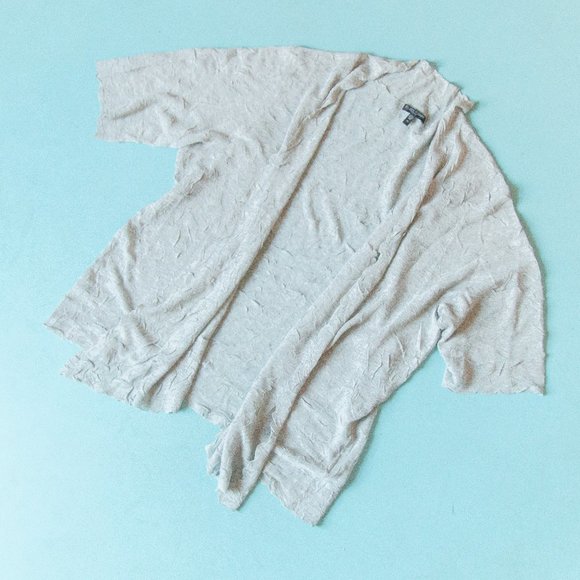 Eileen Fisher Woman Gray Crinkle Knit Short Sleeve Open Front Cardigan Size 2X - Picture 1 of 7